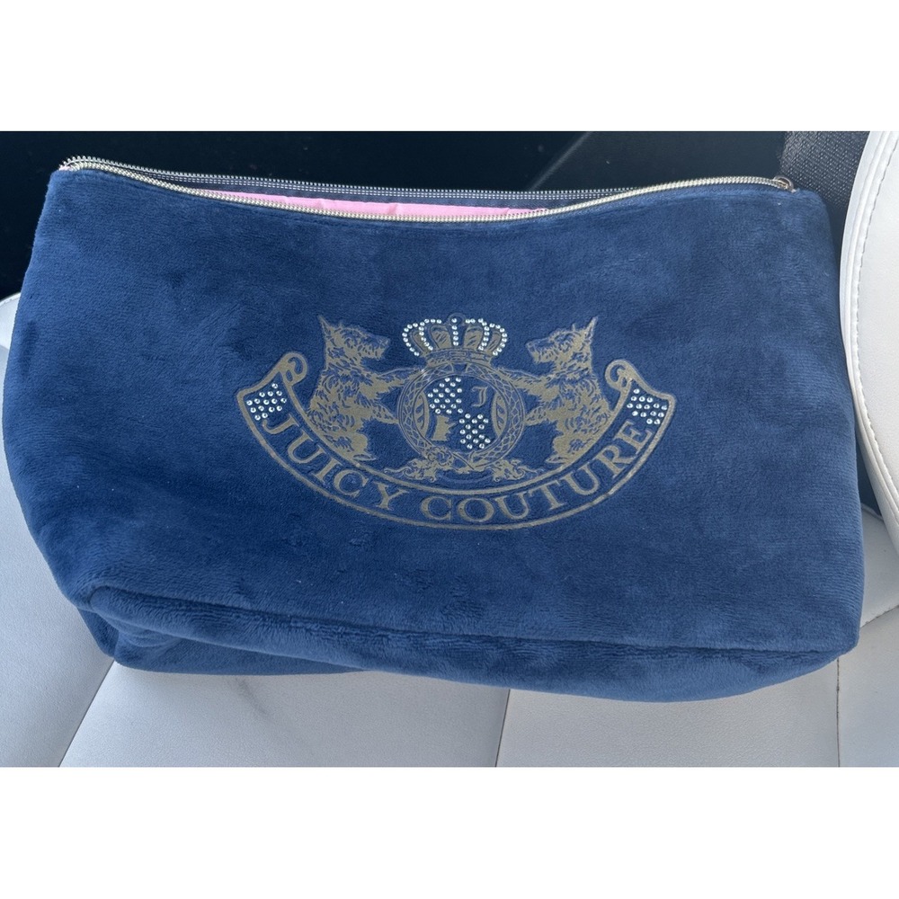 Juicy Couture Blue Velour Scottie Dog Y2K Inspired Makeup Bag Zipper Tab Missing